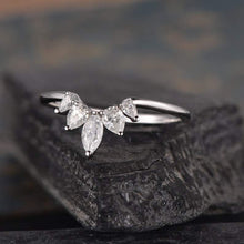 Load image into Gallery viewer, 14Kt White gold designer Chevron V Shaped Curved Pear & Marquise Cut Natural diamond Band ring by diamtrendz