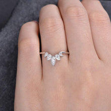 Load image into Gallery viewer, 14Kt White gold designer Chevron V Shaped Curved Pear & Marquise Cut Natural diamond Band ring by diamtrendz