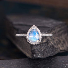 Load image into Gallery viewer, 14Kt White Gold Designer Moonstone Pear Shape Diamond Ring by Diamtrendz