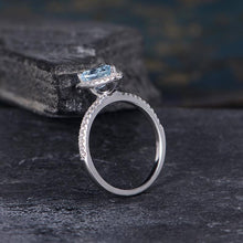 Load image into Gallery viewer, 14Kt White gold designer Solitaire Pear Shape Aquamarine, Natural Diamond ring by diamtrendz