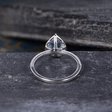 Load image into Gallery viewer, 14Kt White gold designer Solitaire Pear Shape Aquamarine, Natural Diamond ring by diamtrendz