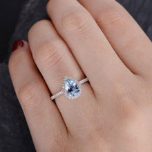 Load image into Gallery viewer, 14Kt White gold designer Solitaire Pear Shape Aquamarine, Natural Diamond ring by diamtrendz