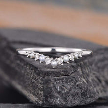 Load image into Gallery viewer, 14Kt White gold designer Pearl Chevron V shaped Curved diamond ring by diamtrendz