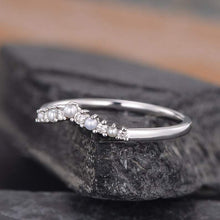 Load image into Gallery viewer, 14Kt White gold designer Pearl Chevron V shaped Curved diamond ring by diamtrendz