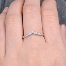 Load image into Gallery viewer, 14Kt White gold designer Pearl Chevron V shaped Curved diamond ring by diamtrendz