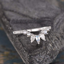 Load image into Gallery viewer, 14Kt White gold designer Pear Shape Moonstone Pearl Natural diamond Band ring by diamtrendz