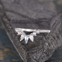 Load image into Gallery viewer, 14Kt White gold designer Pear Shape Moonstone Pearl Natural diamond Band ring by diamtrendz