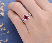 Load image into Gallery viewer, 14Kt White Gold Designer Red Ruby Diamond Ring by Diamtrendz
