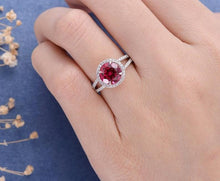 Load image into Gallery viewer, 14Kt White Gold Designer Red Ruby Diamond Ring by Diamtrendz