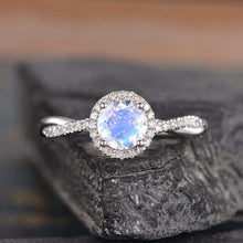 Load image into Gallery viewer, 14Kt White gold designer Solitaire Moonstone, Halo Eternity Natural diamond ring by diamtrendz