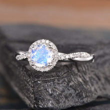 Load image into Gallery viewer, 14Kt White gold designer Solitaire Moonstone, Halo Eternity Natural diamond ring by diamtrendz