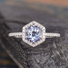 Load image into Gallery viewer, 14Kt White gold designer Solitaire Sapphire, Hexagon Natural diamond ring by diamtrendz