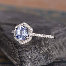 Load image into Gallery viewer, 14Kt White gold designer Solitaire Sapphire, Hexagon Natural diamond ring by diamtrendz