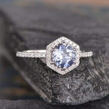 Load image into Gallery viewer, 14Kt White gold designer Solitaire Sapphire, Hexagon Natural diamond ring by diamtrendz