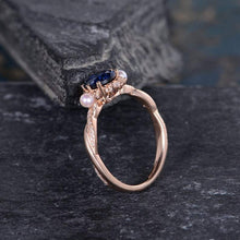 Load image into Gallery viewer, 14Kt Rose gold designer  Solitare Sapphire, Pearl, Eternity Halo Natural diamond ring by diamtrendz
