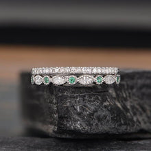 Load image into Gallery viewer, 14Kt White gold designer Set 2 Emerald Gemstone, Half Eternity Marquise Cut Natural diamond Band ring by diamtrendz