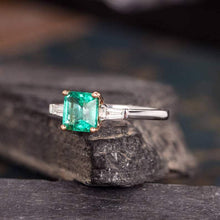 Load image into Gallery viewer, 14Kt White gold designerSlotaire Square Emerald, Baguette Cut Natural diamond ring by diamtrendz