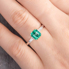 Load image into Gallery viewer, 14Kt White gold designerSlotaire Square Emerald, Baguette Cut Natural diamond ring by diamtrendz