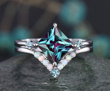 Load image into Gallery viewer, 14Kt White gold designer  Solitaire Square Shape Alexandrite, Opal ring by diamtrendz
