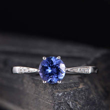 Load image into Gallery viewer, 14Kt White gold designer Solitaire Tanzanite, Natural diamond ring by diamtrendz