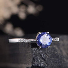 Load image into Gallery viewer, 14Kt White gold designer Solitaire Tanzanite, Natural diamond ring by diamtrendz