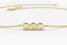 Load image into Gallery viewer, 14Kt Yellow Gold 3 Stone Natural Diamond Charm Bracelet