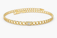 Load image into Gallery viewer, 14Kt Yellow Gold 3mm Curb Chain Natural Diamond Charm Bracelet