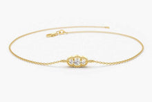 Load image into Gallery viewer, 14Kt Yellow Gold Chain 3 Stone Natural Diamond Charm Bracelet
