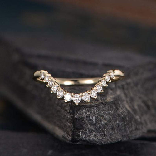14Kt Yellow gold designer Chevron V Shaped Curved Natural diamond ring by diamtrendz