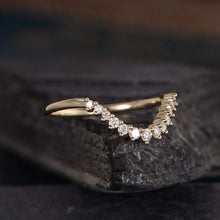 Load image into Gallery viewer, 14Kt Yellow gold designer Chevron V Shaped Curved Natural diamond ring by diamtrendz