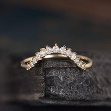 Load image into Gallery viewer, 14Kt Yellow gold designer Chevron V Shaped Curved Natural diamond ring by diamtrendz