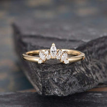 Load image into Gallery viewer, 14Kt Yellow gold designer Chevron V Shaped Curved Marquise Cut Natural diamond Band ring by diamtrendz