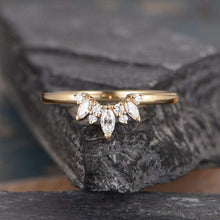 Load image into Gallery viewer, 14Kt Yellow gold designer Chevron V Shaped Curved Marquise Cut Natural diamond Band ring by diamtrendz