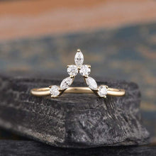 Load image into Gallery viewer, 14Kt Yellow gold designer Chevron V Shaped Curved Marquise Cut Natural diamond Band ring by diamtrendz