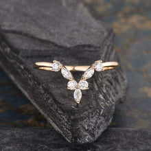 Load image into Gallery viewer, 14Kt Yellow gold designer Chevron V Shaped Curved Marquise Cut Natural diamond Band ring by diamtrendz