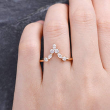 Load image into Gallery viewer, 14Kt Yellow gold designer Chevron V Shaped Curved Marquise Cut Natural diamond Band ring by diamtrendz