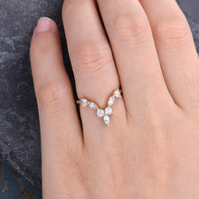 Load image into Gallery viewer, 14Kt Yellow gold designer Marquise Shape Moonstone Chevron V Shaped Curved Natural diamond Band ring by diamtrendz