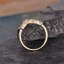 Load image into Gallery viewer, 14Kt Yellow gold designer Marquise Shape Moonstone Chevron V Shaped Curved Natural diamond Band ring by diamtrendz