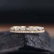 Load image into Gallery viewer, 14Kt Yellow gold designer 2 Pear Cut Half Eternity Infinity Natural Diamond Band Ring by diamtrendz