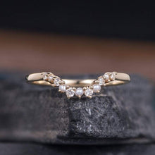 Load image into Gallery viewer, 14Kt Yellow gold designer Pearl Chevron V Shaped Curved Natural diamond ring by diamtrendz
