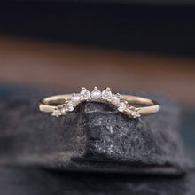 Load image into Gallery viewer, 14Kt Yellow gold designer Pearl Chevron V Shaped Curved Natural diamond ring by diamtrendz