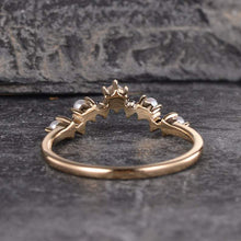 Load image into Gallery viewer, 14Kt Yellow gold designer Pearl, Sapphire, Chevron V Shaped Curved Band ring by diamtrendz