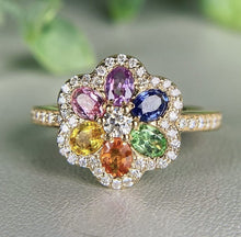 Load image into Gallery viewer, 14Kt Yellow gold designer Rainbow diamond ring by diamtrendz