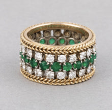 Load image into Gallery viewer, 14Kt Yellow Gold Designer Emerald Gemstone Diamond Ring by Diamtrendz