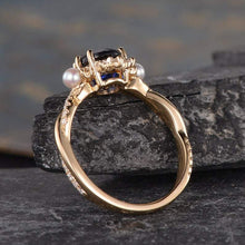 Load image into Gallery viewer, 14Kt Yellow gold designer Solitare Sapphire, Pearl, Eternity Halo Natural diamond ring by diamtrendz