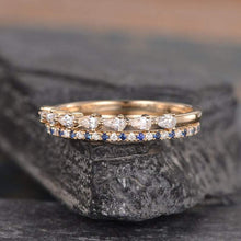 Load image into Gallery viewer, 14Kt Yellow gold designer Set 2 Blue Sapphire Eternity Pear Cut Natural diamond Band ring by diamtrendz