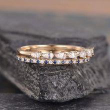 Load image into Gallery viewer, 14Kt Yellow gold designer Set 2 Blue Sapphire Eternity Pear Cut Natural diamond Band ring by diamtrendz