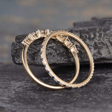 Load image into Gallery viewer, 14Kt Yellow gold designer Set 2 Blue Sapphire Eternity Pear Cut Natural diamond Band ring by diamtrendz