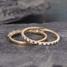 Load image into Gallery viewer, 14Kt Yellow gold designer Set 2 Blue Sapphire Eternity Pear Cut Natural diamond Band ring by diamtrendz