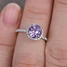 Load image into Gallery viewer, 14Kt Gold Solitaire Round Shape Amethyst, Natural Diamond Engagement/Wedding Ring
